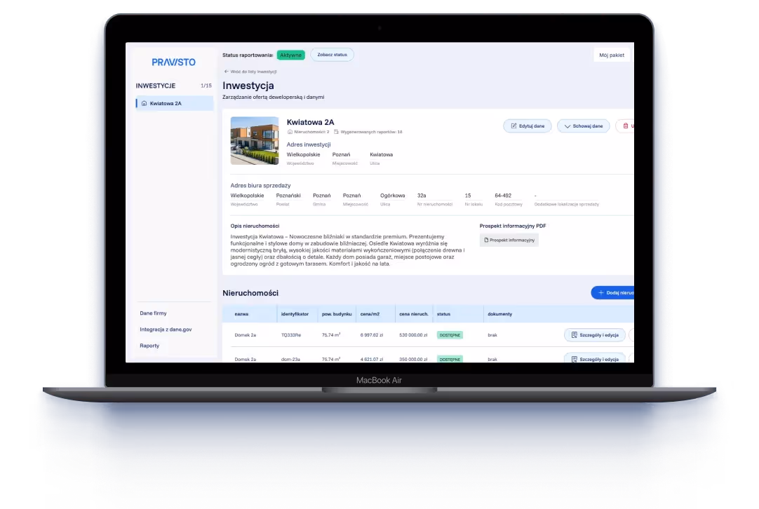 Interfejs aplikacji Pravisro na laptopie